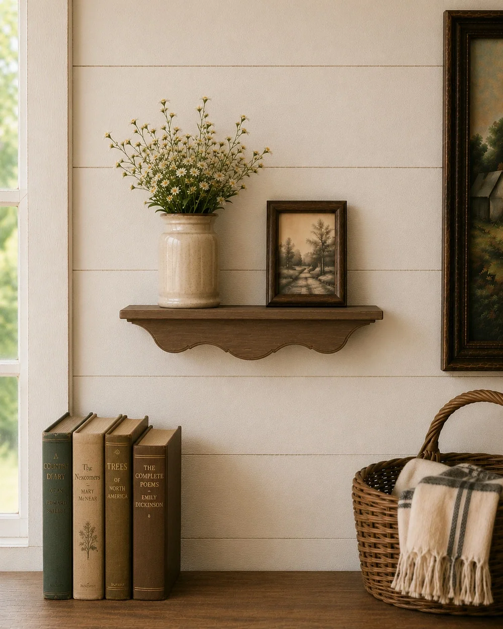 Vintage Small Wooden Plate Shelf w/ Wave Design Colonial Country Farmhouse